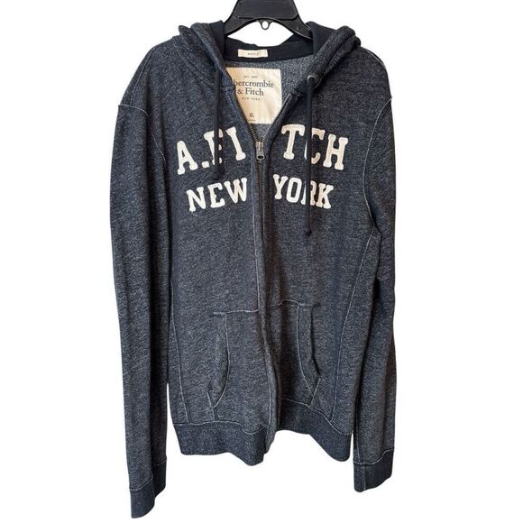 Abercrombie & Fitch Vintage Hoodie Mens XL Gray Muscle Fit Zip Jacket Sweatshirt - Picture 2 of 6
